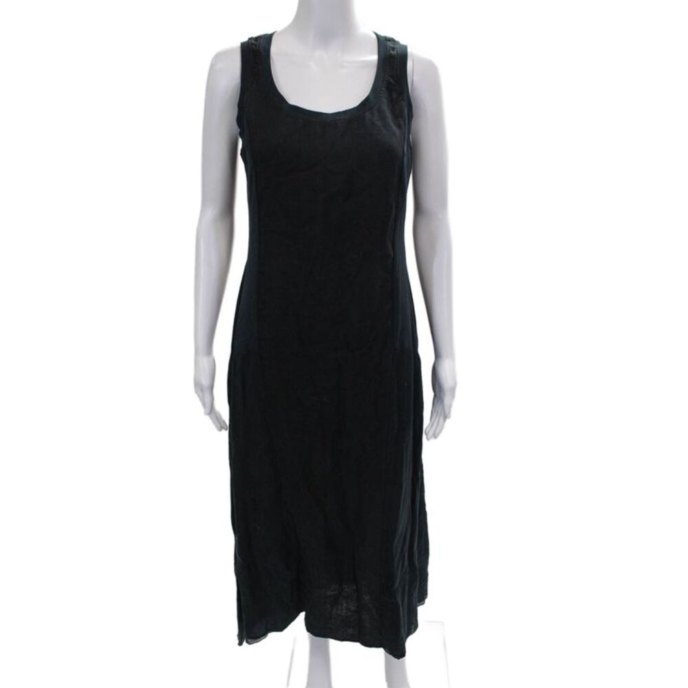 European Culture Women Tank Dress Black Cotton Scoop Neck Long Size S